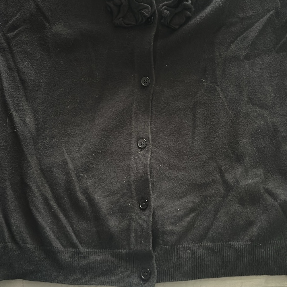Talbots Ruffle Front Black Wool Blend Cardigan - Picture 3 of 6